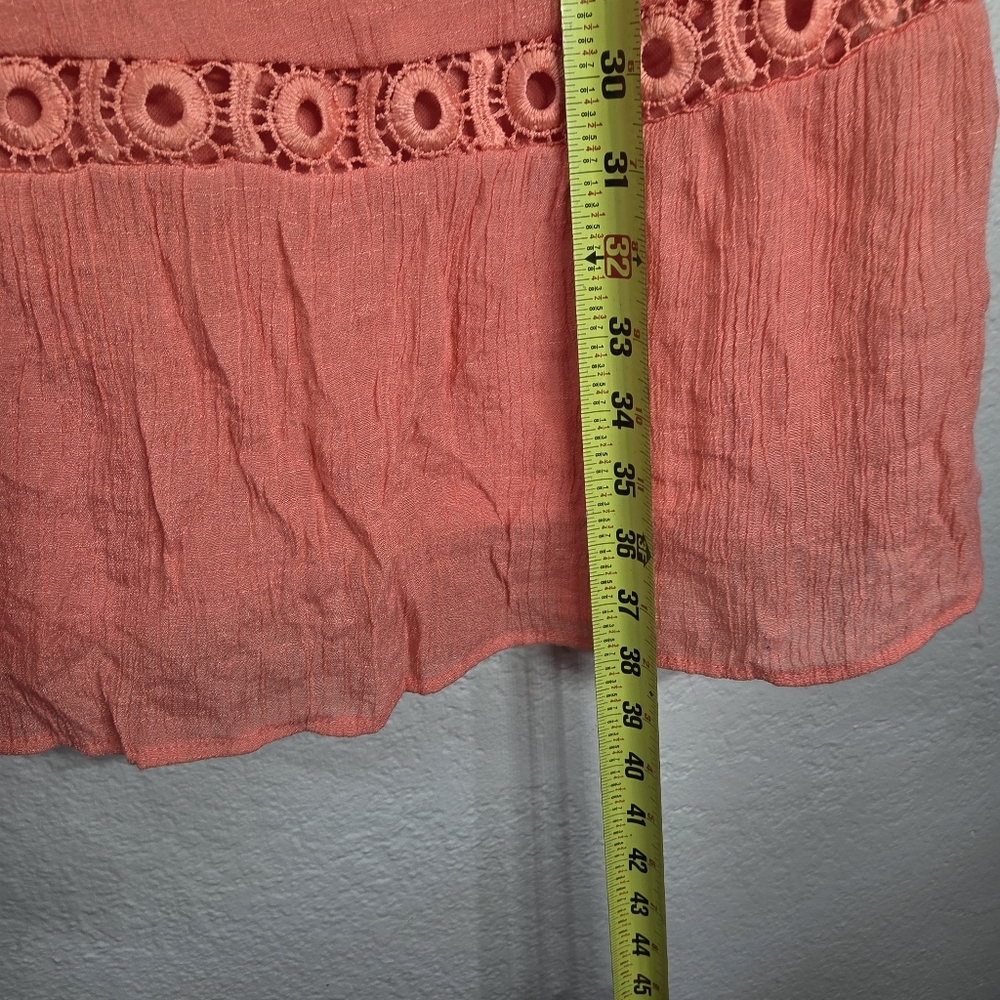Indigo Rose Orange Size L Mini Swing Dress Embroidered Short Sleeves V-Neck - Picture 15 of 16